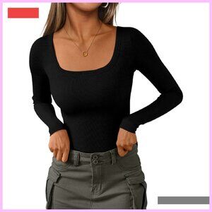 Ribbed Scoop Neck Long Sleeve Tee Basic Top Women's Fall Fashion